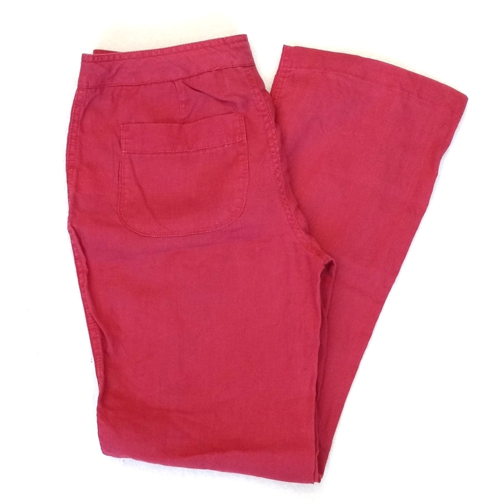 Cynthia Rowley Muted Red Casual 100% Linen Flair Boot Cut Leg Pants 6 - Picture 2 of 9